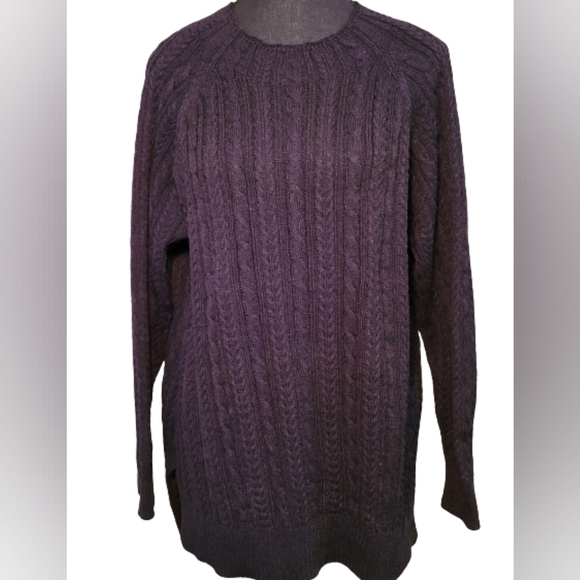 BLEU GRAY Navy Blue Cable Knit Crewneck Sweater, Size XL - Picture 2 of 13